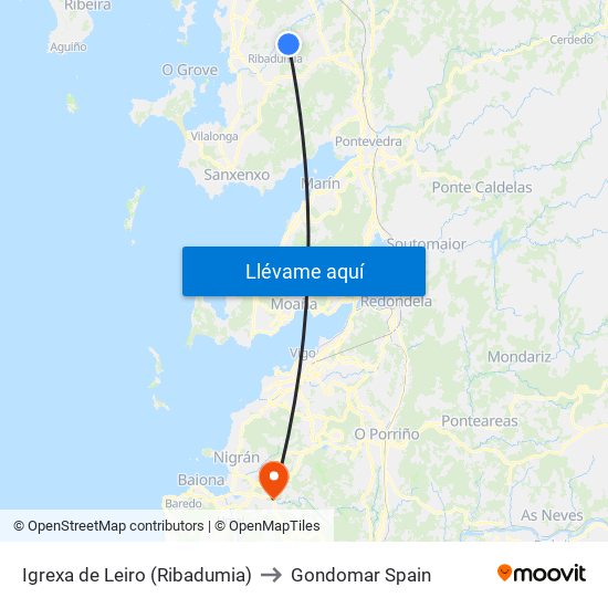 Igrexa de Leiro (Ribadumia) to Gondomar Spain map