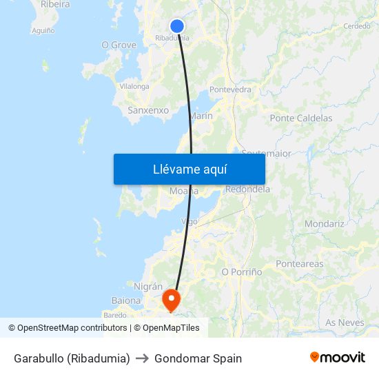Garabullo (Ribadumia) to Gondomar Spain map