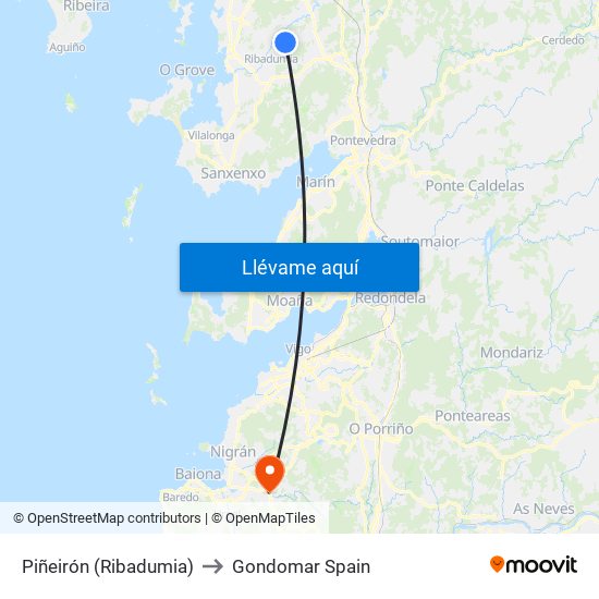 Piñeirón (Ribadumia) to Gondomar Spain map