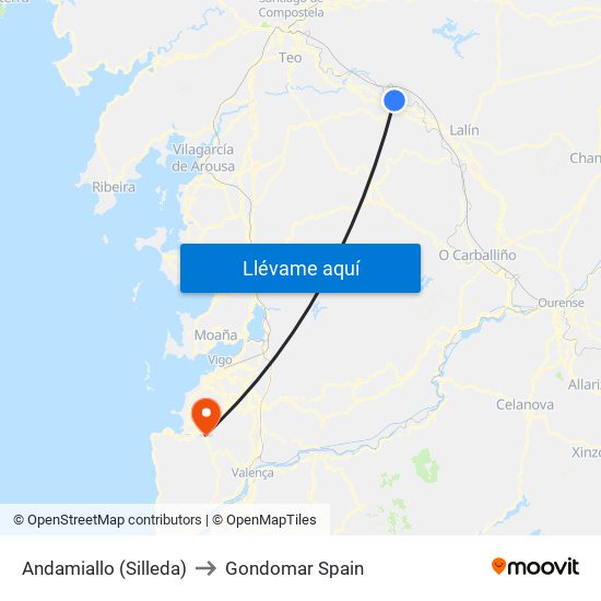 Andamiallo (Silleda) to Gondomar Spain map