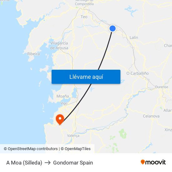 A Moa (Silleda) to Gondomar Spain map