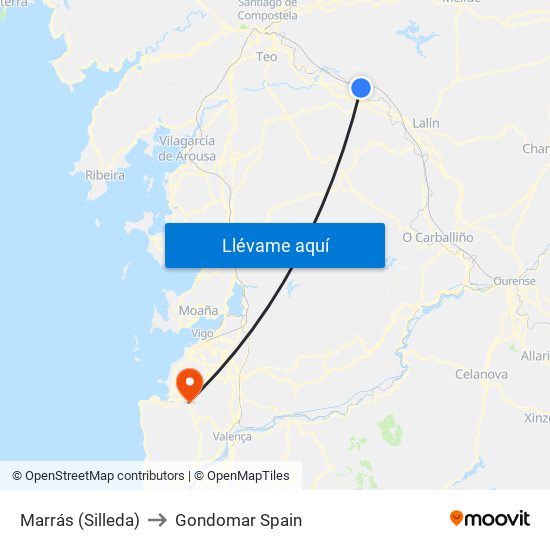Marrás (Silleda) to Gondomar Spain map