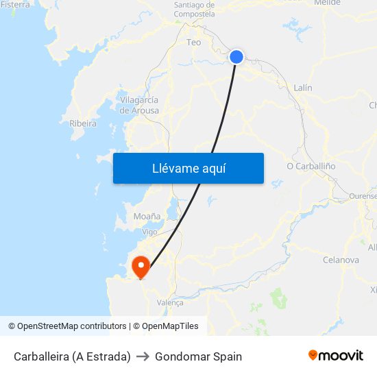 Carballeira (A Estrada) to Gondomar Spain map