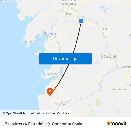 Besteiros (A Estrada) to Gondomar Spain map