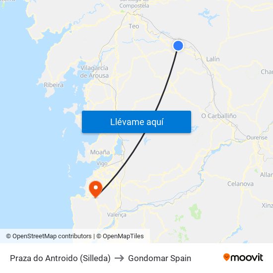 Praza do Antroido (Silleda) to Gondomar Spain map