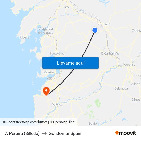 A Pereira (Silleda) to Gondomar Spain map