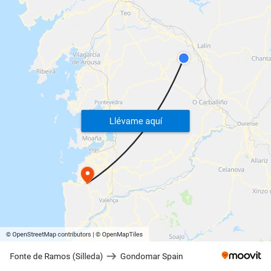 Fonte de Ramos (Silleda) to Gondomar Spain map