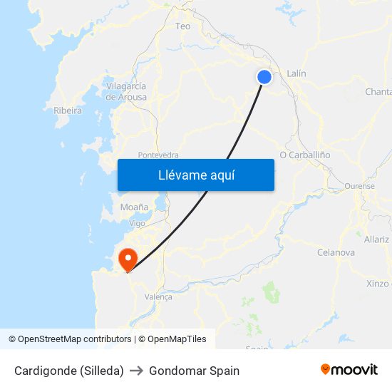Cardigonde (Silleda) to Gondomar Spain map