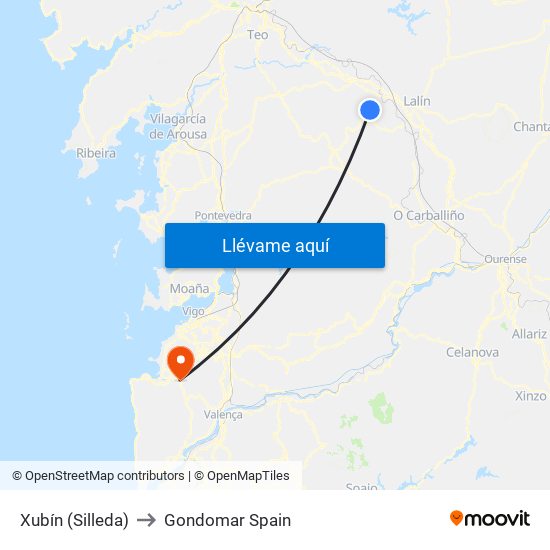 Xubín (Silleda) to Gondomar Spain map