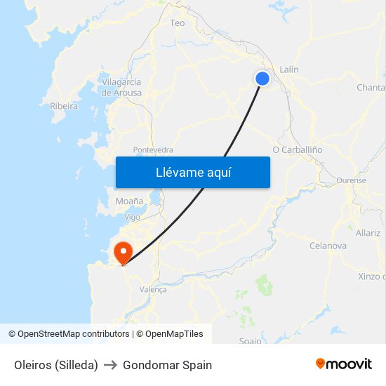 Oleiros (Silleda) to Gondomar Spain map