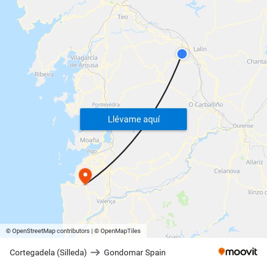 Cortegadela (Silleda) to Gondomar Spain map