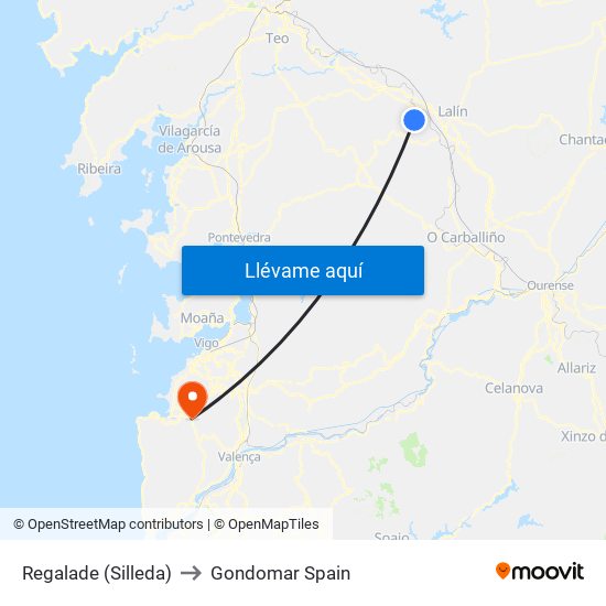 Regalade (Silleda) to Gondomar Spain map