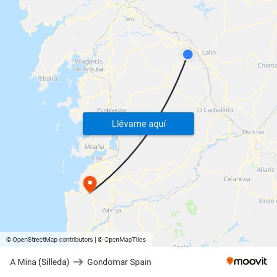 A Mina (Silleda) to Gondomar Spain map