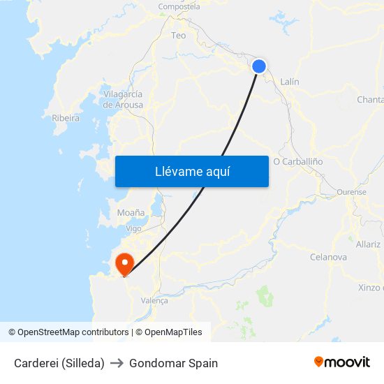 Carderei (Silleda) to Gondomar Spain map