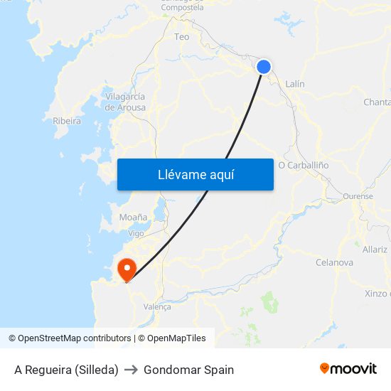 A Regueira (Silleda) to Gondomar Spain map