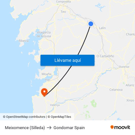 Meixomence (Silleda) to Gondomar Spain map