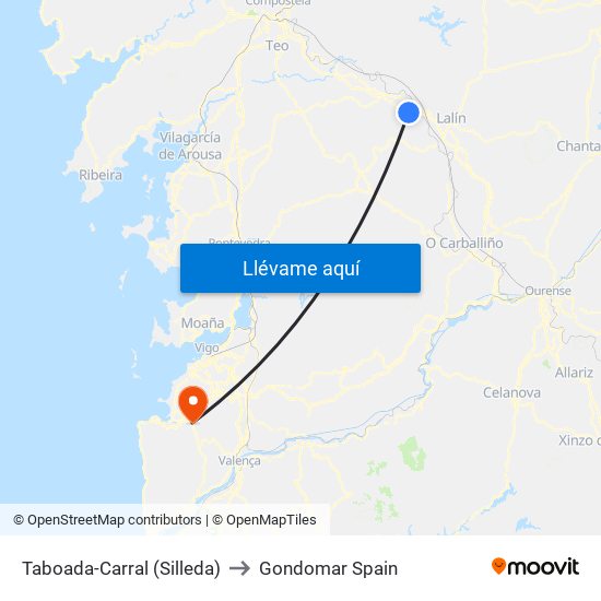 Taboada-Carral (Silleda) to Gondomar Spain map