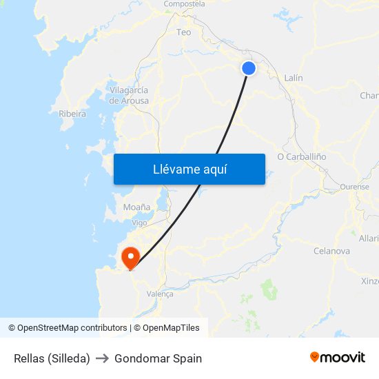Rellas (Silleda) to Gondomar Spain map