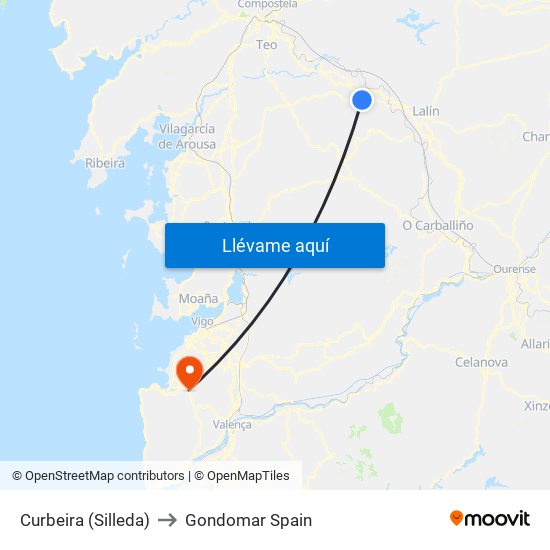 Curbeira (Silleda) to Gondomar Spain map