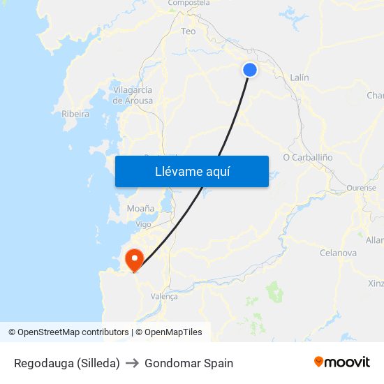 Regodauga (Silleda) to Gondomar Spain map