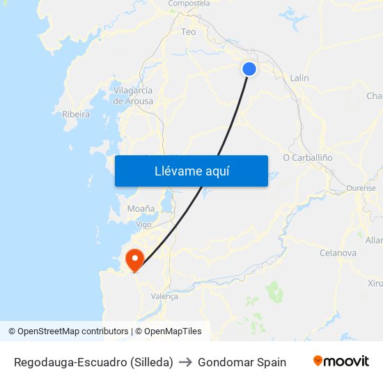 Regodauga-Escuadro (Silleda) to Gondomar Spain map