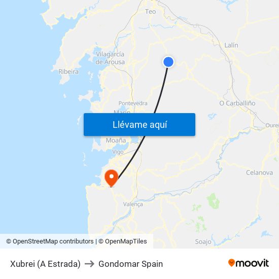 Xubrei (A Estrada) to Gondomar Spain map