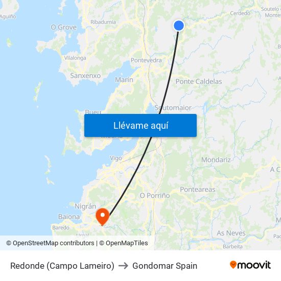 Redonde (Campo Lameiro) to Gondomar Spain map