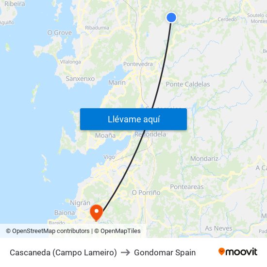 Cascaneda (Campo Lameiro) to Gondomar Spain map