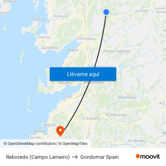 Reboredo (Campo Lameiro) to Gondomar Spain map