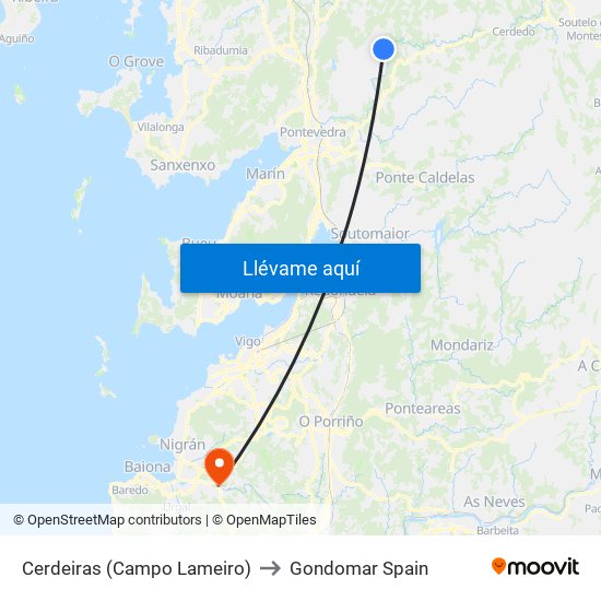 Cerdeiras (Campo Lameiro) to Gondomar Spain map