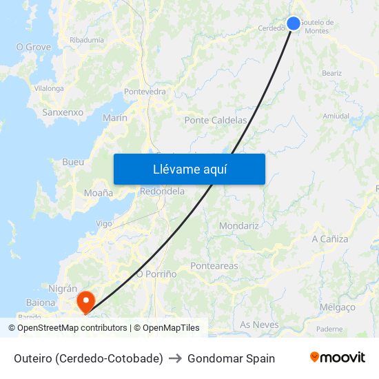 Outeiro (Cerdedo-Cotobade) to Gondomar Spain map