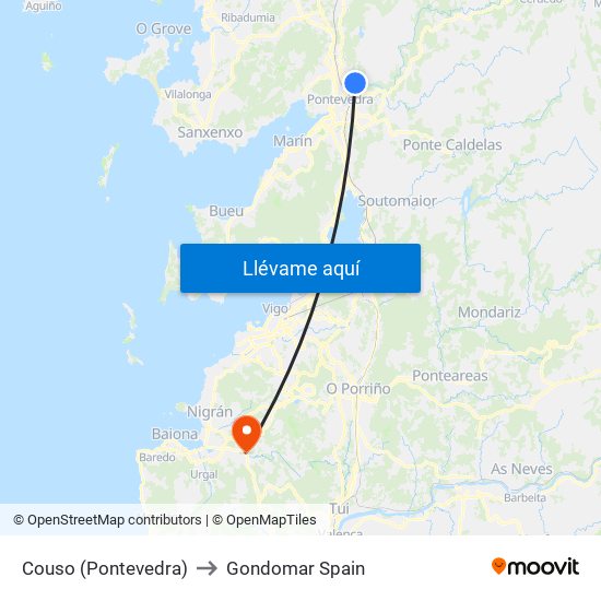 Couso (Pontevedra) to Gondomar Spain map