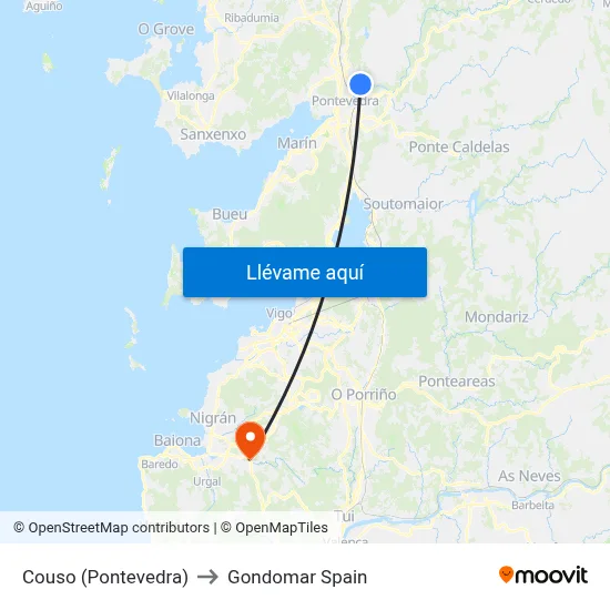Couso (Pontevedra) to Gondomar Spain map