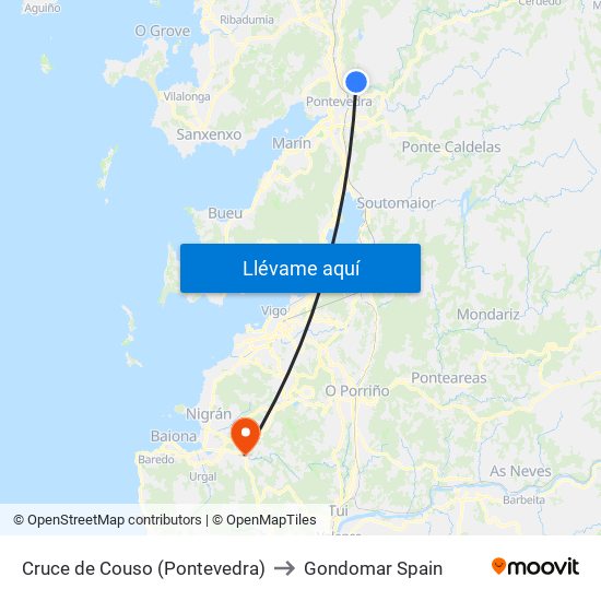 Cruce de Couso (Pontevedra) to Gondomar Spain map