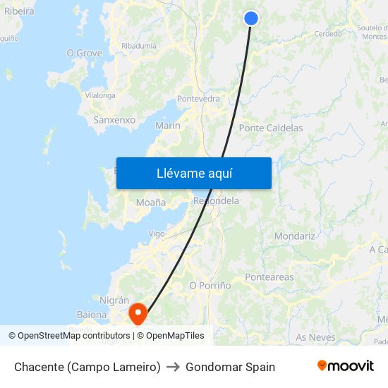 Chacente (Campo Lameiro) to Gondomar Spain map