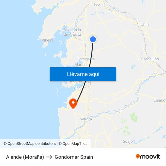Alende (Moraña) to Gondomar Spain map