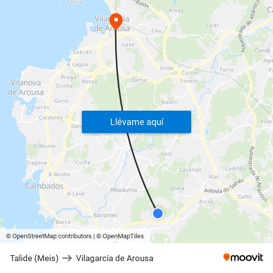 Talide (Meis) to Vilagarcía de Arousa map