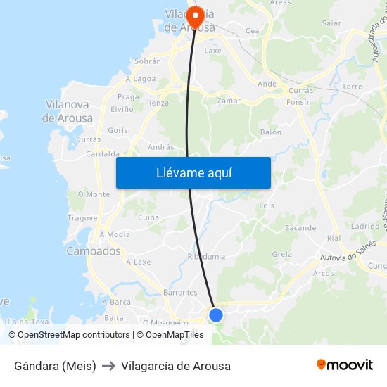 Gándara (Meis) to Vilagarcía de Arousa map
