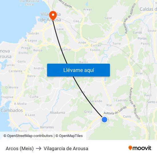 Arcos (Meis) to Vilagarcía de Arousa map