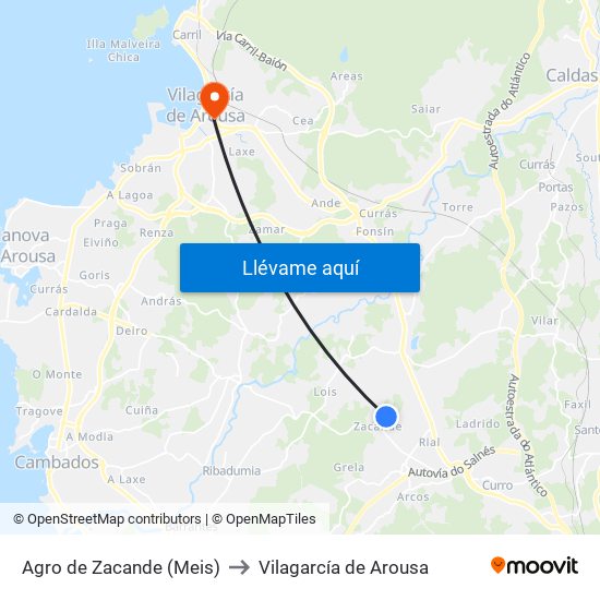 Agro de Zacande (Meis) to Vilagarcía de Arousa map