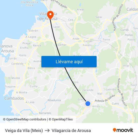 Veiga da Vila (Meis) to Vilagarcía de Arousa map