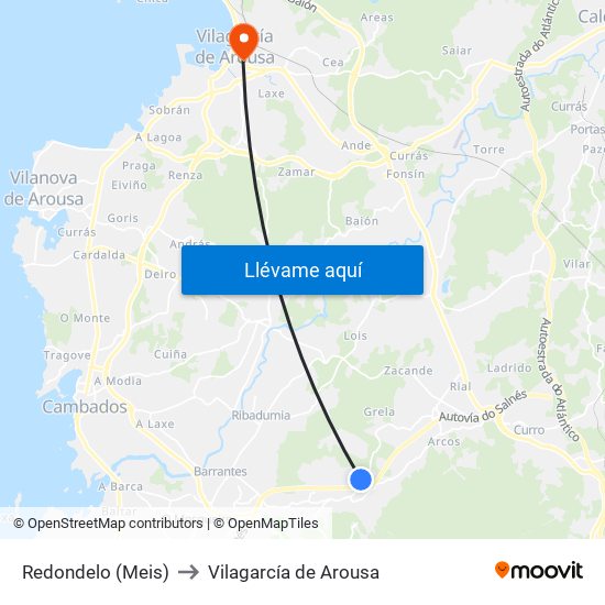 Redondelo (Meis) to Vilagarcía de Arousa map