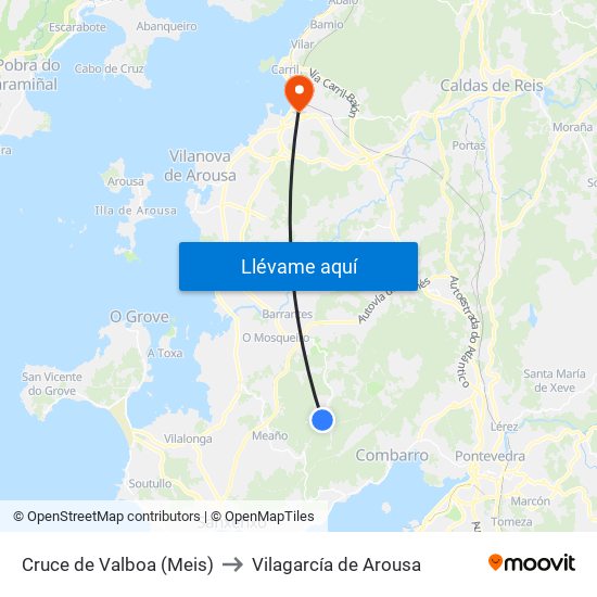 Cruce de Valboa (Meis) to Vilagarcía de Arousa map