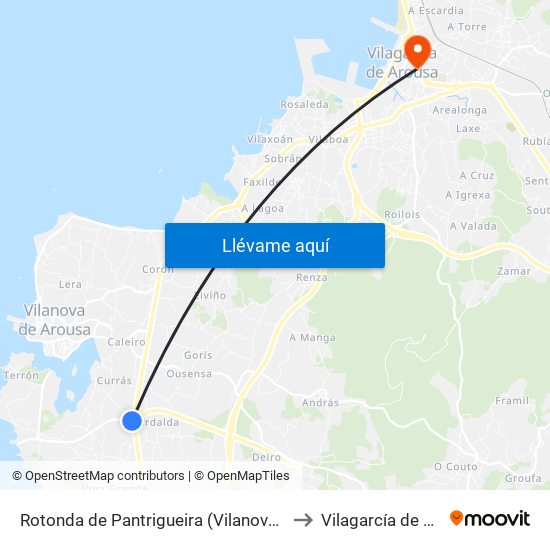 Rotonda de Pantrigueira (Vilanova de Arousa) to Vilagarcía de Arousa map