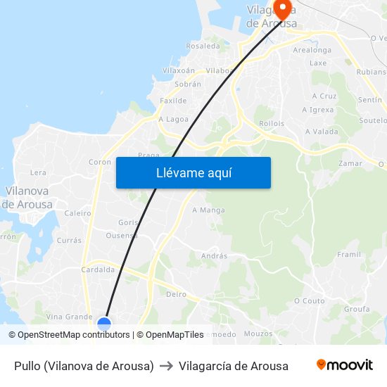 Pullo (Vilanova de Arousa) to Vilagarcía de Arousa map