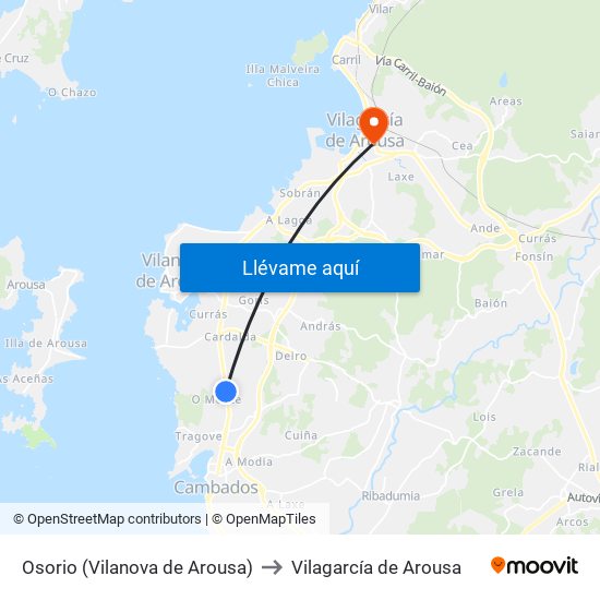 Osorio (Vilanova de Arousa) to Vilagarcía de Arousa map