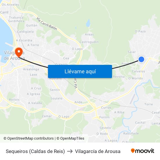Sequeiros (Caldas de Reis) to Vilagarcía de Arousa map
