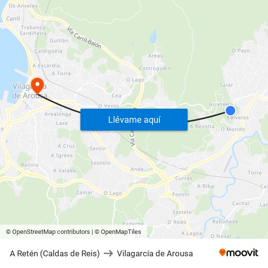 A Retén (Caldas de Reis) to Vilagarcía de Arousa map