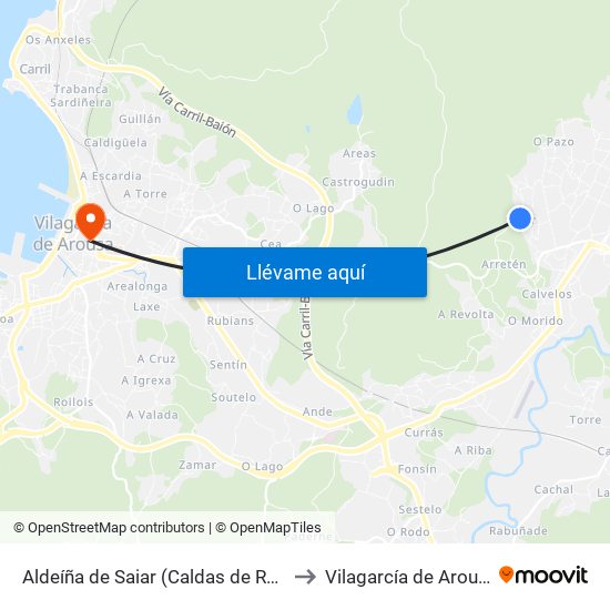 Aldeíña de Saiar (Caldas de Reis) to Vilagarcía de Arousa map