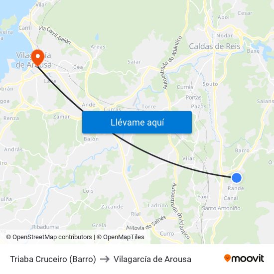 Triaba Cruceiro (Barro) to Vilagarcía de Arousa map